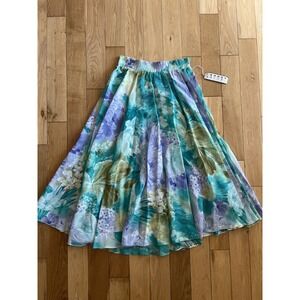 Vintage NWT Ledger Floral Pastel Midi Skirt Elastic Waist Semi Sheer Flowy M
